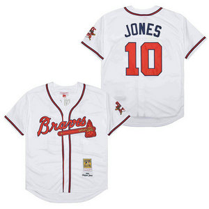 Atlanta Braves #10 Chipper Jones White 1995 Throwback Authentic Stitched MLB Jersey
