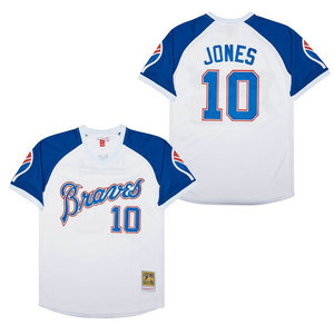Atlanta Braves #10 Chipper Jones white Pullover Throwback Authentic Stitched MLB Jersey