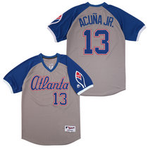 Atlanta Braves #13 Ronald Acuna Jr. Gray Pullover Throwback Authentic Stitched MLB Jersey