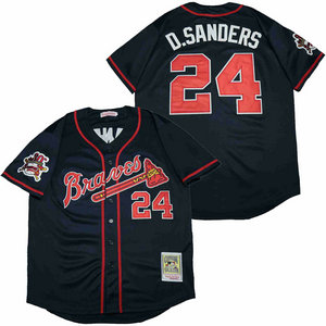 Atlanta Braves #24 Deion Sanders Blue Throwback Authentic Stitched MLB Jersey
