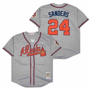 Atlanta Braves #24 Deion Sanders Grey Throwback Stitched MLB Jersey