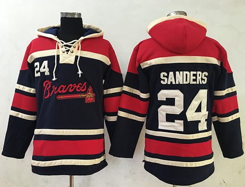 Atlanta Braves #24 Deion Sanders Navy Blue Sawyer Hooded Sweatshirt MLB Hoodie