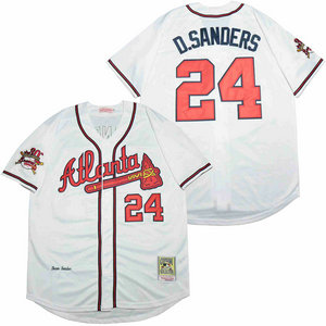 Atlanta Braves #24 Deion Sanders White Throwback Authentic Stitched MLB Jersey