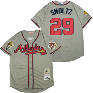 Atlanta Braves #29 John Smoltz Gray 1995 Throwback Authentic Stitched MLB Jersey