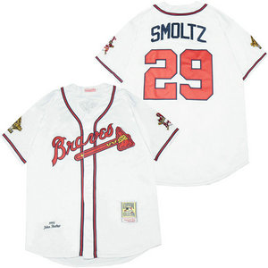 Atlanta Braves #29 John Smoltz White 1995 Throwback Authentic Stitched MLB Jersey