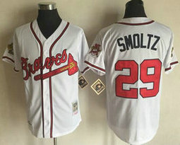 Atlanta Braves #29 John Smoltz White With Patch Throwback Stitched MLB Jerseys