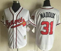 Atlanta Braves #31 Greg Maddux White With Patch Throwback Stitched MLB Jerseys