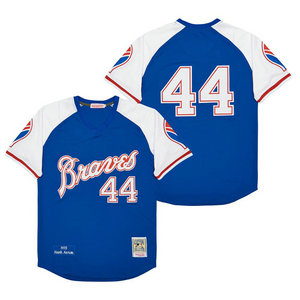 Atlanta Braves #44 Hank Aaron Blue 1973 Pullover Throwback Authentic Stitched MLB Jersey