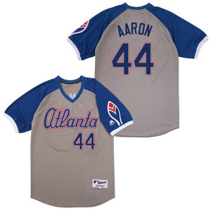 Atlanta Braves #44 Hank Aaron Gray Pullover Throwback Authentic Stitched MLB Jersey