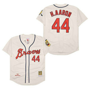 Atlanta Braves #44 Hank Aaron Gream 1961 Throwback Authentic Stitched MLB Jersey