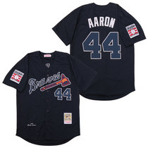 Atlanta Braves #44 Hank Aaron Navy Blue Throwback Authentic Stitched MLB Jersey