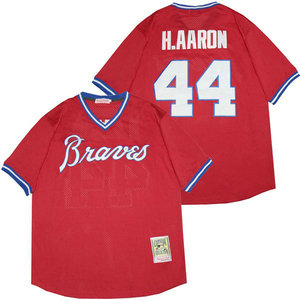 Atlanta Braves #44 Hank Aaron Red Pullover Throwback Authentic Stitched MLB Jersey