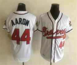 Atlanta Braves #44 Hank Aaron White With Patch Throwback Authentic Stitched MLB Jersey
