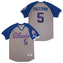Atlanta Braves #5 Freddie Freeman Gray Pullover Throwback Authentic Stitched MLB Jersey