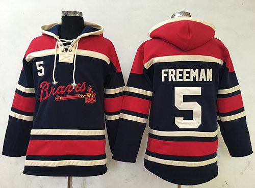 Atlanta Braves #5 Freddie Freeman Navy Blue Sawyer Hooded Sweatshirt MLB Hoodie
