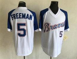 Atlanta Braves #5 Freddie Freeman White Pullover Throwback Authentic Stitched MLB jersey