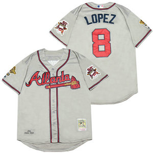 Atlanta Braves #8 Javier Lopez Gray 1995 Throwback Authentic Stitched MLB jersey