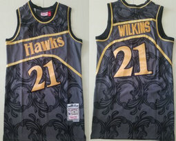 Atlanta Hawks #21 Dominique Wilkins Black Gold Hardwood Classics Authentic Stitched NBA Jersey