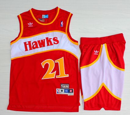 Atlanta Hawks #21 Dominique Wilkins Red Throwback Authentic Stitched NBA Jersey (With Shorts)