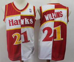 Atlanta Hawks #21 Dominique Wilkins Red and white Split Authentic Stitched NBA Jersey