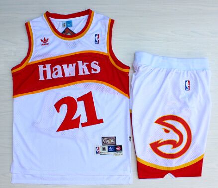 Atlanta Hawks #21 Dominique Wilkins White Throwback Authentic Stitched NBA Jersey (With Shorts)