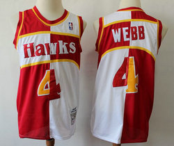 Atlanta Hawks #4 Spud Webb Red and white Split Throwback Authentic Stitched NBA Jersey