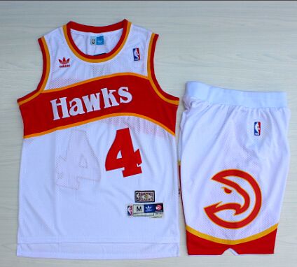 Atlanta Hawks #4 Spud Webb White Throwback Authentic Stitched NBA jersey With shost
