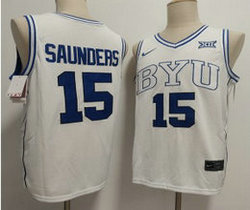 BYU Cougars #15 Richie Saunders White Basketball NCAA Jersey