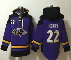 Baltimore Ravens #22 Derrick Henry Purple All Stitched Hooded Sweatshirt