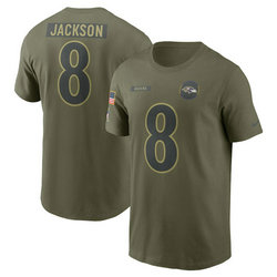 Baltimore Ravens #8 Lamar Jackson Olive 2025 Salute To Service T-Shirt