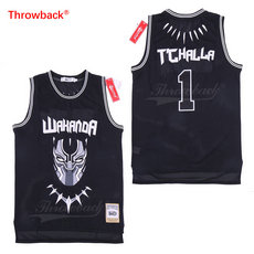 Black Panther Wakanda #1 T'Challa Black Stitched Movie  Movie Throwback Stitched Basketball Jersey