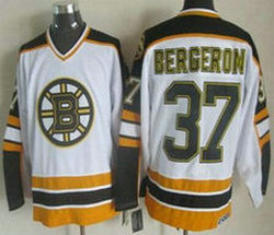 Boston Bruins #37 Patrice Bergeron White Black CCM Throwback New Authentic Stitched NHL Jersey