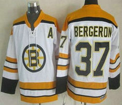 Boston Bruins #37 Patrice Bergeron White Yellow CCM New Authentic Stitched NHL Jersey
