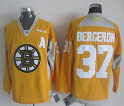 Boston Bruins #37 Patrice Bergeron Yellow Practice Authentic Stitched NHL Jersey