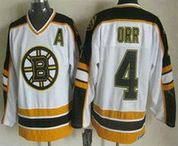 Boston Bruins #4 Bobby Orr White With Black Throwback CCM New Authentic Stitched NHL Jerseys