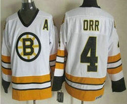 Boston Bruins #4 Bobby Orr White Yellow Throwback CCM Authentic Stitched NHL Jerseys