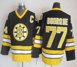 Boston Bruins #77 Ray Bourque C Patch Black Throwback CCM Authentic Stitched NHL Jersey