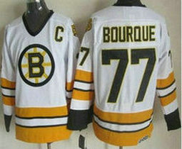 Boston Bruins #77 Ray Bourque White Yellow Throwback CCM Authentic Stitched NHL Jerseys