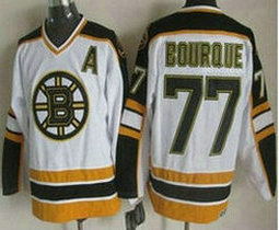Boston Bruins #77 Ray Bourque White with black Throwback CCM Authentic Stitched NHL Jerseys