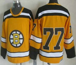 Boston Bruins #77 Ray Bourque Yellow CCM Throwback Authentic Stitched NHL Jersey