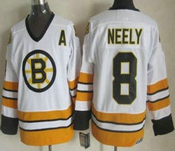 Boston Bruins #8 Cam Neely White Yellow Throwback CCM Authentic Stitched NHL Jerseys