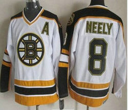 Boston Bruins #8 Cam Neely White with black Throwback CCM Authentic Stitched NHL Jerses