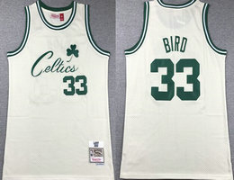 Boston Celtics #33 Larry Bird White Hardwood Classics Authentic Stitched NBA Jersey