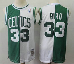 Boston Celtics #33 Larry Bird Green and White Split Authentic Stitched NBA Jersey