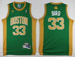 Boston Celtics #33 Larry Bird Road Green Gold Number Hardwood Classics Authentic Stitched NBA jersey