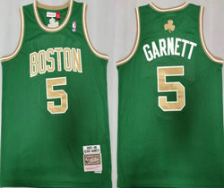 Boston Celtics #5 Kevin Garnett Green Gold Number 2007-08 Hardwood Classic Authentic Stitched NBA Jersey
