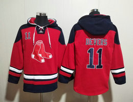 Boston Red Sox #11 Rafael Devers Red All Stitched Hooded Sweatshirt