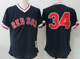 Boston Red Sox #34 David Ortiz Blue Mesh Throwback Authentic Stitched MLB Jersey