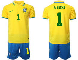 Brazil #1 A.BECKE Home 2022 World Cup National Soccer Jersey