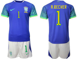 Brazil #1 R.BECKER Away 2022 World Cup National Soccer Jersey